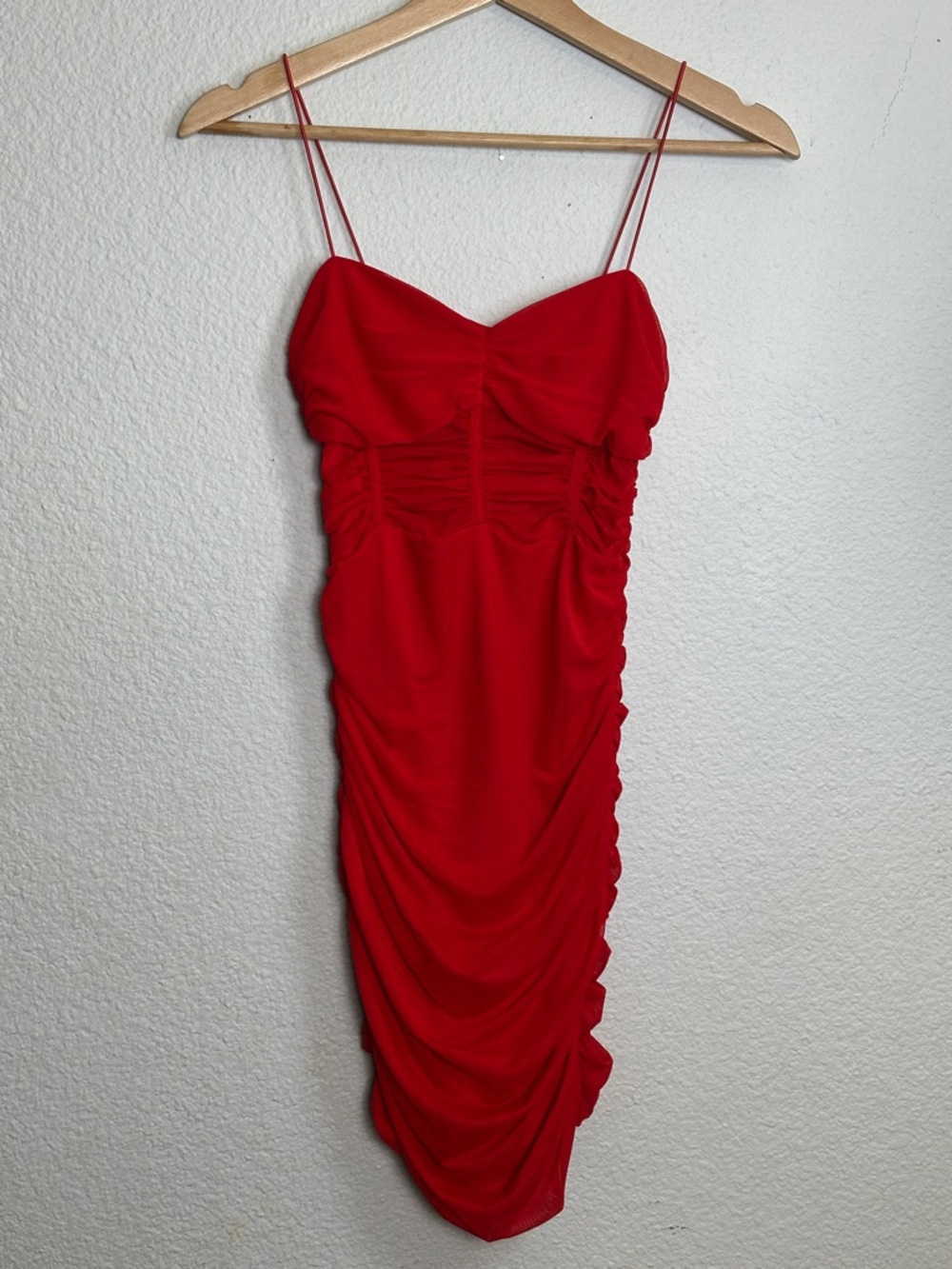 Revolve Superdown Kambella Red Mini Dress Ruched Bodycon Mesh Womens Size XS - Picture 2 of 11